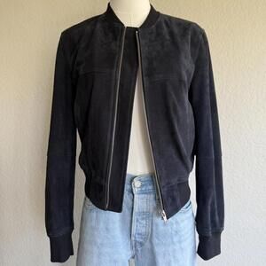 Theory Leather Bomber Jacket Navy Blue Size XS